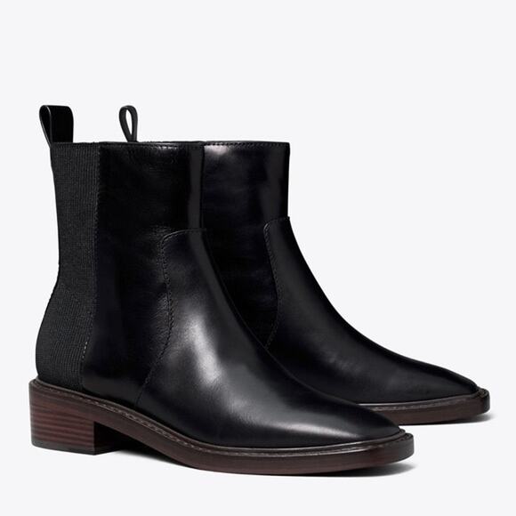 Tory Burch Black Leather Square Toe Pull-On Chelsea Boots Women’s Size 11M - Picture 1 of 8